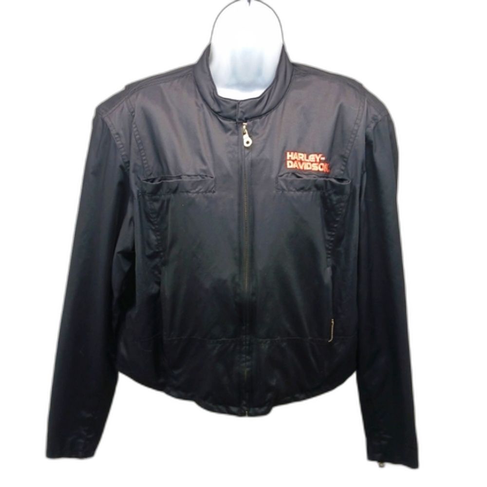 Harley-Davidson Black Lined Wind/Rain Moto Jacket Embroidered Branded Women Xl..